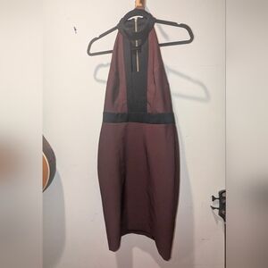 River Island Burgundy and Black High Neck Cutout Dress